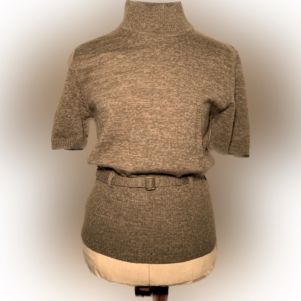 Merino wool short sleeve mockneck sweater